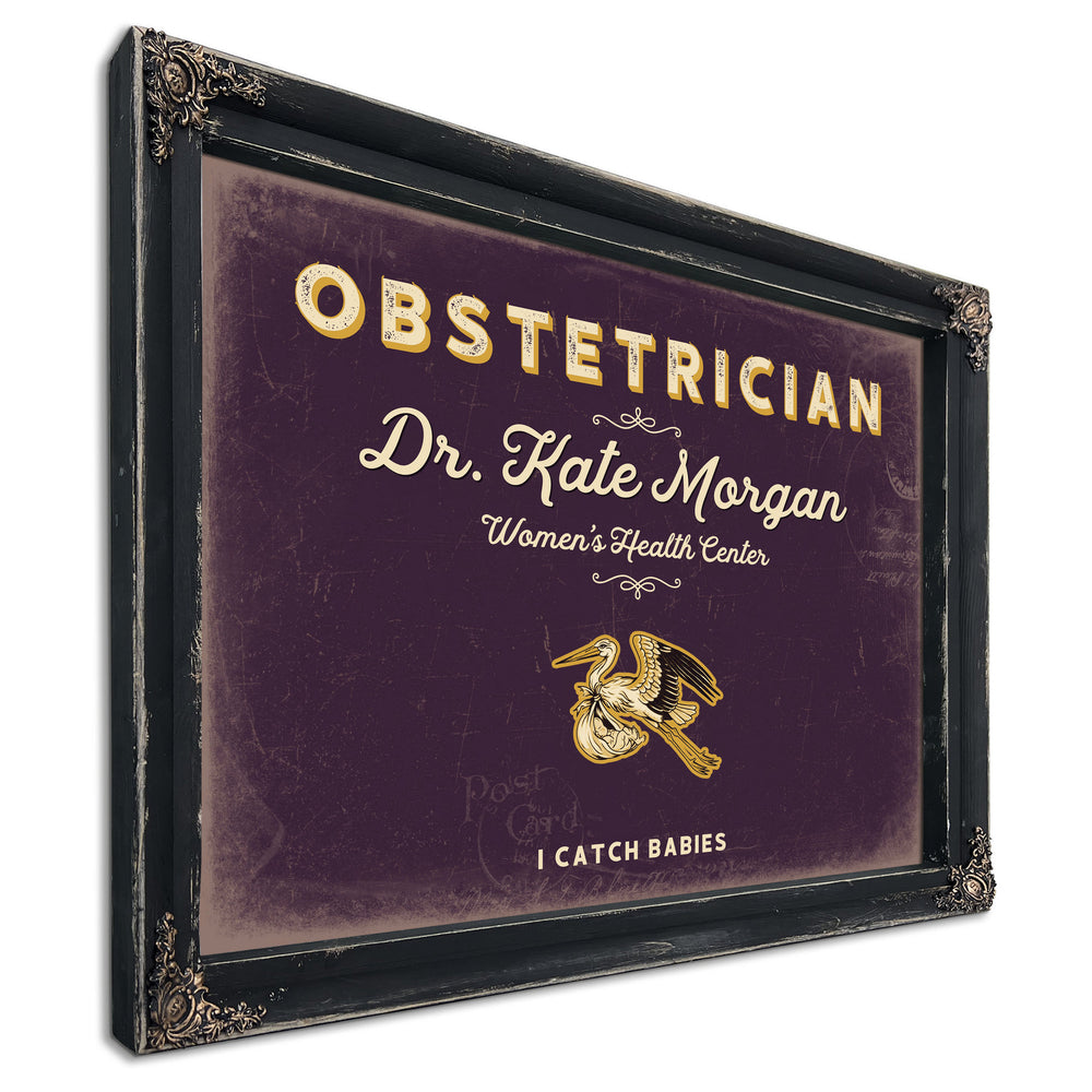 Personalized Obstetrician Sign, I Catch Babies, Plum & Mustard, image 1