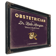 Personalized Obstetrician Sign, I Catch Babies, Plum & Mustard, image 1