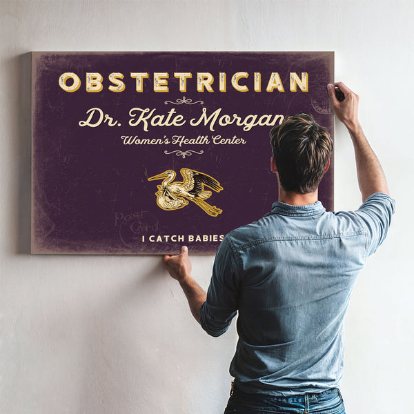 Personalized Obstetrician Sign, I Catch Babies, Plum & Mustard, image 9