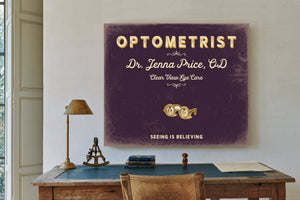 Personalized Optometrist Sign, Seeing Is Believing, Plum & Mustard, image 2