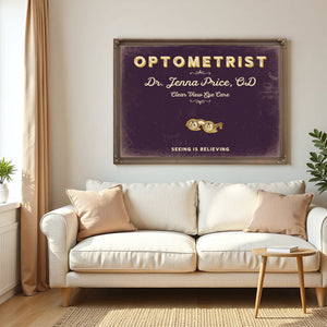 Personalized Optometrist Sign, Seeing Is Believing, Plum & Mustard, image 5