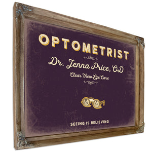 Personalized Optometrist Sign, Seeing Is Believing, Plum & Mustard, image 6