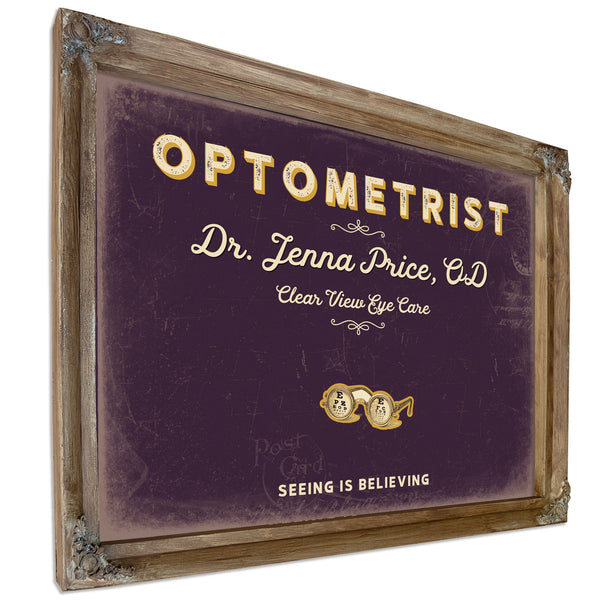 Personalized Optometrist Sign, Seeing Is Believing, Plum & Mustard, image 6