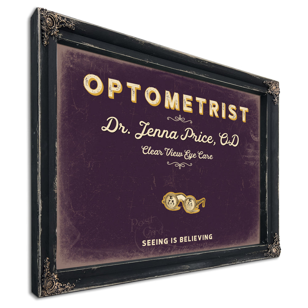Personalized Optometrist Sign, Seeing Is Believing, Plum & Mustard, image 1