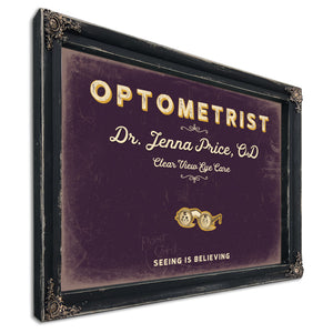 Personalized Optometrist Sign, Seeing Is Believing, Plum & Mustard, image 1