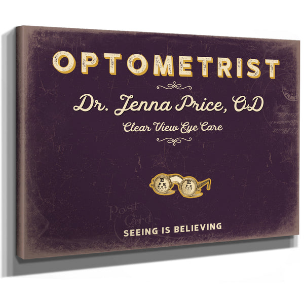 Personalized Optometrist Sign, Seeing Is Believing, Plum & Mustard, image 8