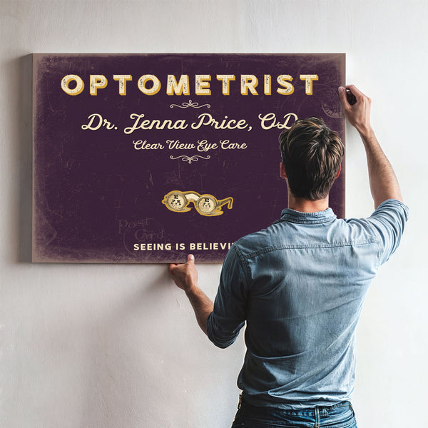Personalized Optometrist Sign, Seeing Is Believing, Plum & Mustard, image 9