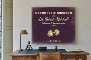 Personalized Orthopedic Surgeon Sign, Bad to the Bone, Plum & Mustard, image 2