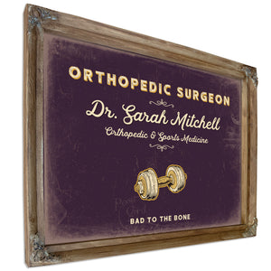 Personalized Orthopedic Surgeon Sign, Bad to the Bone, Plum & Mustard, image 6