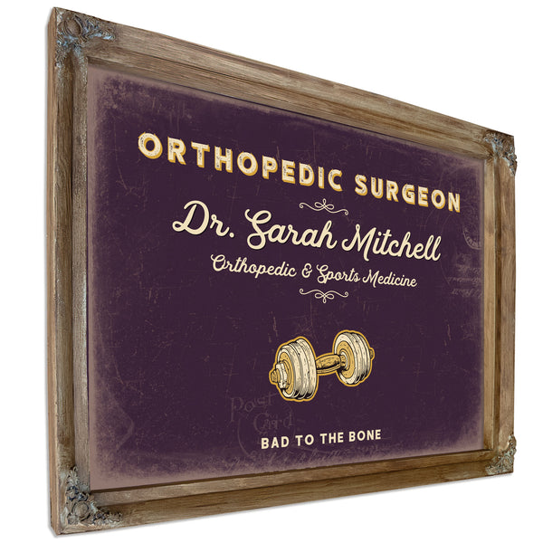 Personalized Orthopedic Surgeon Sign, Bad to the Bone, Plum & Mustard, image 6