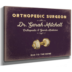 Personalized Orthopedic Surgeon Sign, Bad to the Bone, Plum & Mustard, image 8