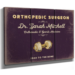 Personalized Orthopedic Surgeon Sign, Bad to the Bone, Plum & Mustard, image 14