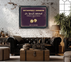 Personalized Orthopedic Surgeon Sign, Bad to the Bone, Plum & Mustard, image 18