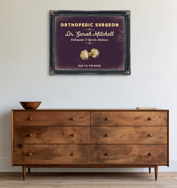 Personalized Orthopedic Surgeon Sign, Bad to the Bone, Plum & Mustard, image 19