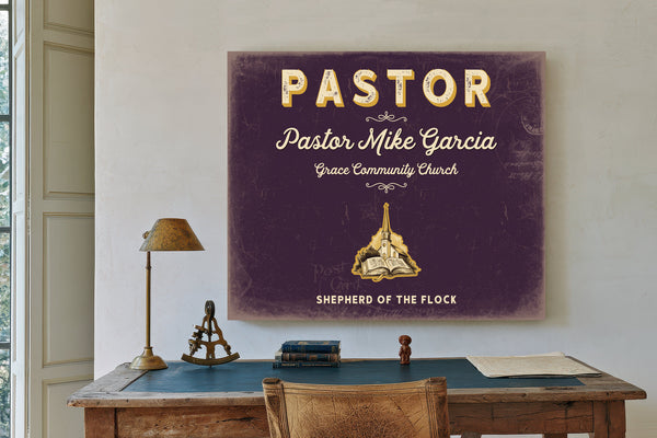Personalized Pastor Sign, Shepherd of the Flock, Plum & Mustard, image 2