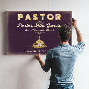 Personalized Pastor Sign, Shepherd of the Flock, Plum & Mustard, image 9