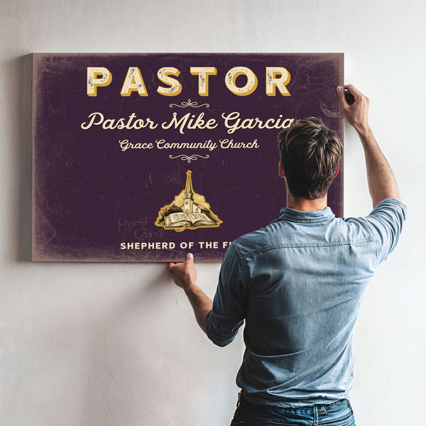 Personalized Pastor Sign, Shepherd of the Flock, Plum & Mustard, image 9