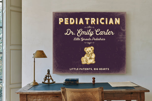 Personalized Pediatrician Sign, Little Patients, Big Hearts, Plum & Mustard, image 2