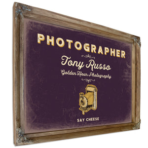 Personalized Photographer Sign, Say Cheese, Plum & Mustard, image 6
