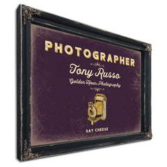 Personalized Photographer Sign, Say Cheese, Plum & Mustard, image 1