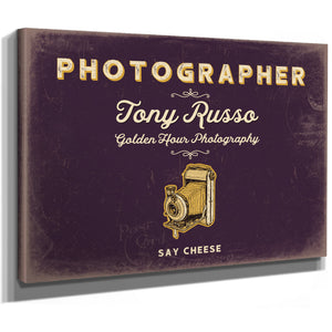 Personalized Photographer Sign, Say Cheese, Plum & Mustard, image 8