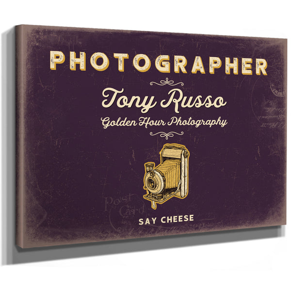 Personalized Photographer Sign, Say Cheese, Plum & Mustard, image 8
