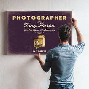 Personalized Photographer Sign, Say Cheese, Plum & Mustard, image 9
