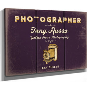 Personalized Photographer Sign, Say Cheese, Plum & Mustard, image 14