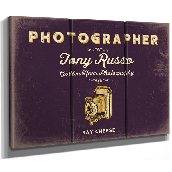 Personalized Photographer Sign, Say Cheese, Plum & Mustard, image 14