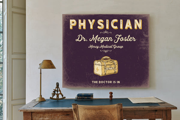 Personalized Physician Sign, The Doctor Is In, Plum & Mustard, image 2