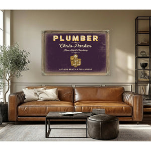 Personalized Plumber Sign, A Flush Beats a Full House, Plum & Mustard, image 3