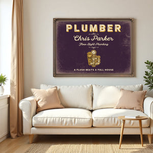 Personalized Plumber Sign, A Flush Beats a Full House, Plum & Mustard, image 5