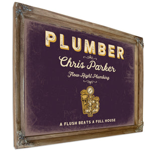 Personalized Plumber Sign, A Flush Beats a Full House, Plum & Mustard, image 6