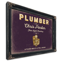Personalized Plumber Sign, A Flush Beats a Full House, Plum & Mustard, image 1