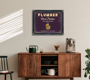 Personalized Plumber Sign, A Flush Beats a Full House, Plum & Mustard, image 15
