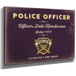 Personalized Police Officer Sign, To Protect and Serve, Plum & Mustard, image 8