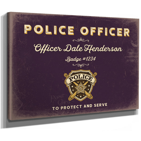 Personalized Police Officer Sign, To Protect and Serve, Plum & Mustard, image 8