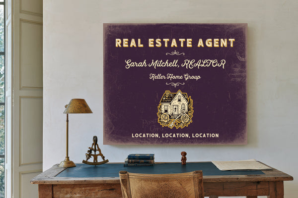 Personalized Real Estate Agent Sign, Location, Location, Location, Plum & Mustard, image 2