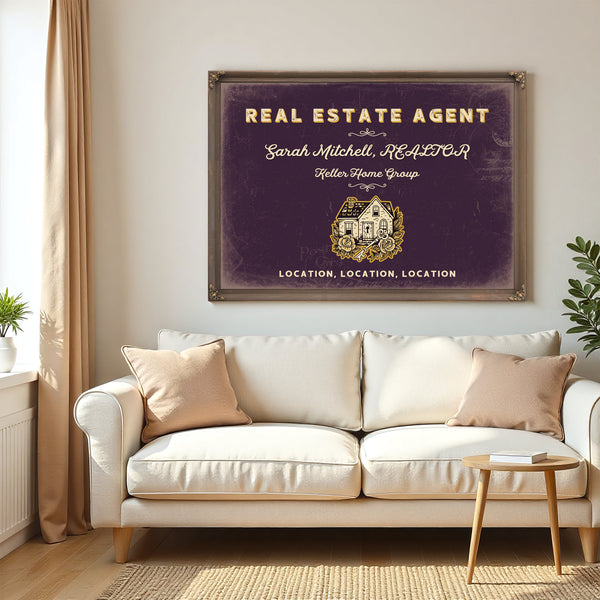 Personalized Real Estate Agent Sign, Location, Location, Location, Plum & Mustard, image 5