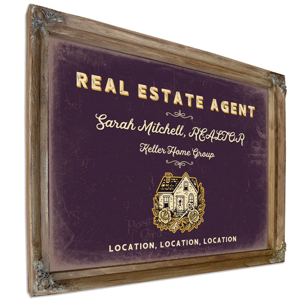 Personalized Real Estate Agent Sign, Location, Location, Location, Plum & Mustard, image 6