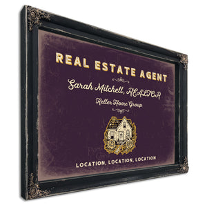 Personalized Real Estate Agent Sign, Location, Location, Location, Plum & Mustard, image 1