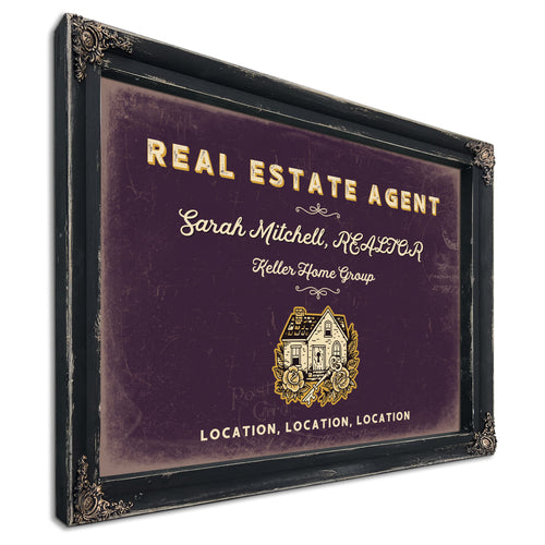 Personalized Real Estate Agent Sign, Location, Location, Location, Plum & Mustard, image 1