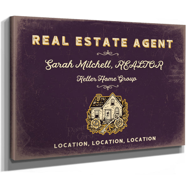 Personalized Real Estate Agent Sign, Location, Location, Location, Plum & Mustard, image 8