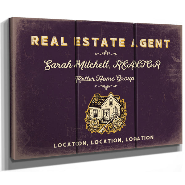 Personalized Real Estate Agent Sign, Location, Location, Location, Plum & Mustard, image 14