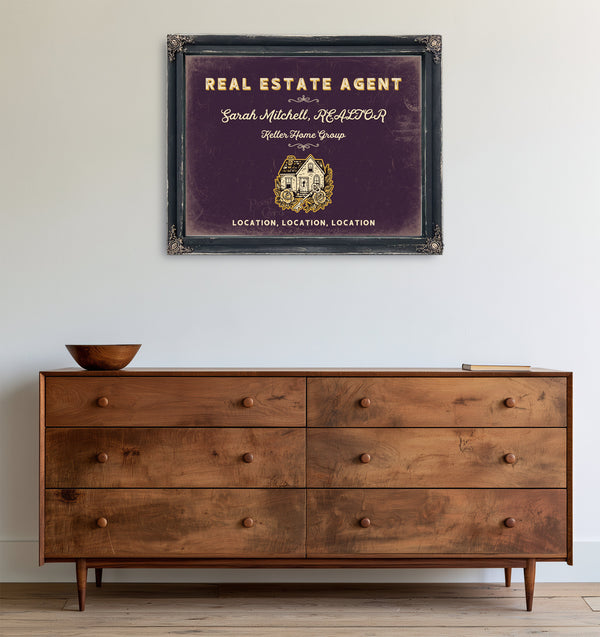 Personalized Real Estate Agent Sign, Location, Location, Location, Plum & Mustard, image 19
