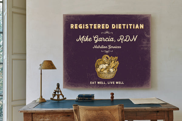 Personalized Registered Dietitian Sign, Eat Well, Live Well, Plum & Mustard, image 2