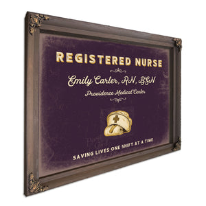 Personalized Registered Nurse Sign, Saving Lives One Shift at a Time, Plum & Mustard, image 7