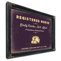 Personalized Registered Nurse Sign, Saving Lives One Shift at a Time, Plum & Mustard, image 1