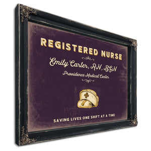 Personalized Registered Nurse Sign, Saving Lives One Shift at a Time, Plum & Mustard, image 1