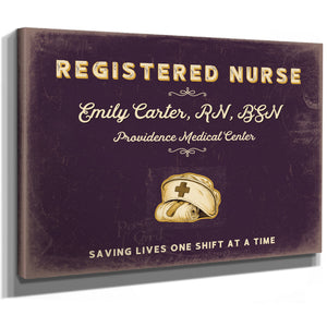 Personalized Registered Nurse Sign, Saving Lives One Shift at a Time, Plum & Mustard, image 8